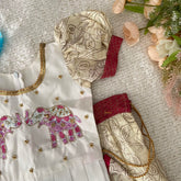 Cream & White Colour Embroidered Girls Lehenga Set -VS3488